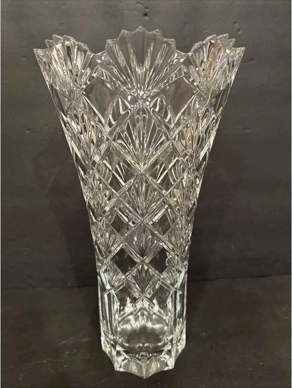 Stunning Mikasa VICEROY Flair Vase 13.75” Clear Cut Lead Crystal Czech Republic